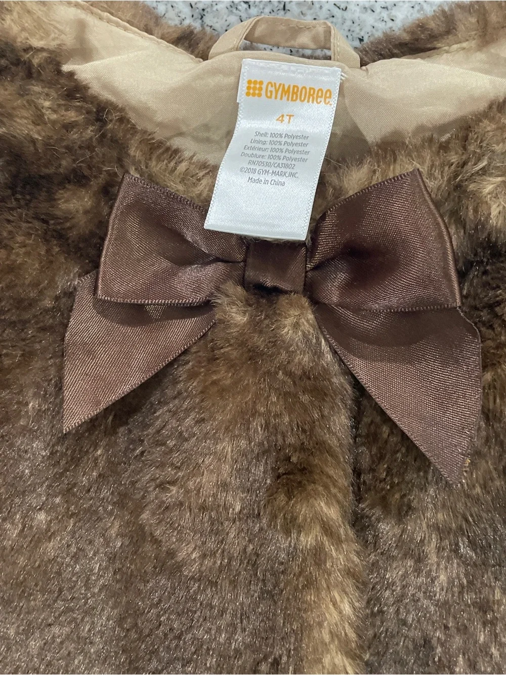 Gymboree Brown Faux Fur Kids Vest with Bow Accent 4T